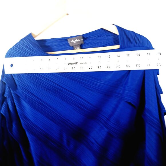 Chico's Travelers, Royal Blue Poncho Plisse Fabric Lightweight Fringe Hem S/M - Picture 12 of 16